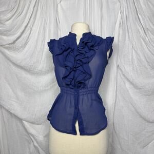 Vintage Y2k Preppy Fairy Sheer Blue Ruffle Sleeveless Blouse M